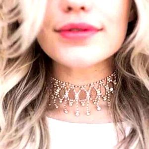 ʕ·ᴥ·ʔOlbye Shining Rhinestone Choker Necklace Gold Diamond